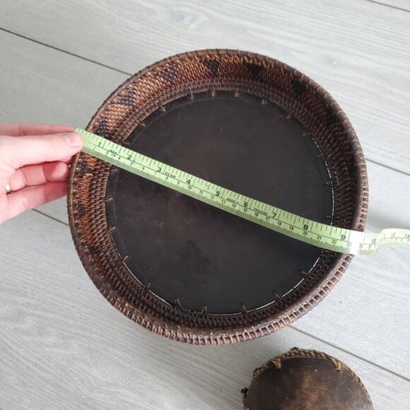 Rare Indonesian Lombok Hand Woven Reed Grass Pedestal Basket Trinket Box Set - Picture 6 of 8